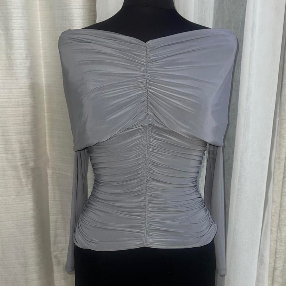 Naked Wardrobe Black and White Ruched Long Sleeve Blouse